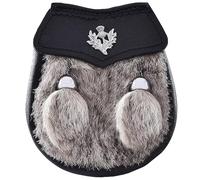 Kids Kilt Sporran with White Fur and Black Leather Thistle Badge - Ideal Accessory for Boys' Scottish Highland Dress, Children Sporrans (Grey)