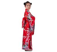 Kids Kimono Dress Silk Fabric Flower Prints Cultural Robe