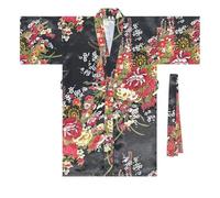 Kids Kimono Robe Traditional Japanese Kimono Girls Dressing Gowns Satin Bathrobes Dress Geisha Yukata Dress Floral Girl's Yukata Robes Japanese Robe Dresses Halloween Carnival (X3-Black, 10-11 Years)