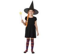Kids Kind Witch Costume Set with Hat Broom Wand and Plait - Storybook Inspired Childrens Magic Costume Accessories for Book Week World Book Day Halloween and Dress Up Parties