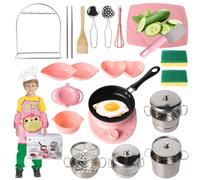 Kids Kitchen Accessories 28PCS, Real Cooking kids pots and pans playset for 6-12 Years, Kids Cooking Set with Induction Cooker-Wok-Dumpling Maker-High Pot-Knife-Soup Pot, Pink