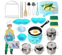 Kids Kitchen Accessories 28PCS, Real Cooking Kitchen Accessories for 6-12 Years,Kids Cooking Set With Induction Cooker-Wok-Dumpling Maker-High Pot-Knife-Soup Pot,Blue