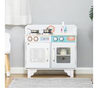 Kids Kitchen Play Cooking Toy Set w/ Sink Cooking Bench for 3-6 Years Old White