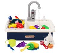 Kids Kitchen Play Sink Toy Set Pretend Role Plays Kitchen Toys Play Sinks with Running Water,PlayFood,Cutting Plays Dishwasher with Automatic Water Cycle System Blue