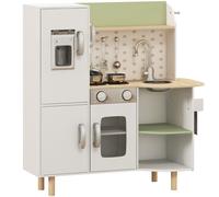 Kids Kitchen Playset White and Green 89x84x34cm Wooden MDF Pine with Metal Pots