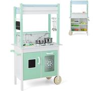 Kids Kitchen Playset with Lights, Double Side Little Chef Play Set for Toddler & Grocery Store, Cookware, Sink, Storage Cabinet, Wooden Pretend Toy Cart with Wheels, Green