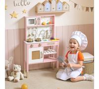 AIYAPLAY Kids Play Kitchen with Pretend Play Cooking Accessories, Kitchen Playset with Realistic Oven, Microwave, Sink and Cutting Vegetable Toys for Toddlers Ages 3-6 Years, Pink