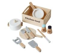 kids kitchen playset - Wooden Kids Play Kitchen | 10 Pieces Realistic Cooking Game | Set for Children | Birthday Christmas New Year Easter Home Indoor Role Activity Real Lights & Sounds