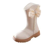 Kids Knee High Boots Children Boots Girls High Boots Autumn Winter Zipper Single Boots High Boots Pearl Bow Girls Long Boots Size 4 (White, 13 Little Child)