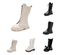 kids knee high boots Girls Boots Spring Autumn Winter Single Mid Calf Booties British Single Boot Side Zipper Leather Waterproof Boot Little Girl Shoe Cute Anti-Slip School Shoes A White 13.5