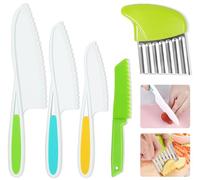 Kids Knife Set 5 Pcs Toddler safe knives Plastic Child Friendly Knife with Crinkle Cutter Nylon BPA-Free Serrated Edges Kitchen Tools for Real Cooking and Cutting Lettuce Board Sandwich (5 Pieces)