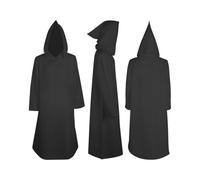 Kids Knight Robe Hooded Cloak Halloween Costume for Boys Girls Long Sleeve Cosplay Wizard Vampire Hooded Cape (Black, 9-10 Years)
