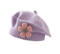 Kids Knitted Beret Hats with Flower Wool Warm Beret Cap for Baby Girls Soft French Classic Artist Hat Infant Cute Flower Berets Knit Winter Thermal Berets Cap for Outdoor Activities Birthday Xmas Gift
