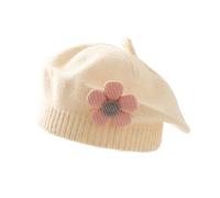 Kids Knitted Beret Hats with Flower Wool Warm Beret Cap for Baby Girls Soft French Classic Artist Hat Infant Cute Flower Berets Knit Winter Thermal Berets Cap for Outdoor Activities Birthday Xmas Gift