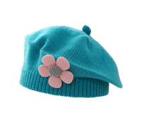 Kids Knitted Beret Hats with Flower Wool Warm Beret Cap for Baby Girls Soft French Classic Artist Hat Infant Cute Flower Berets Knit Winter Thermal Berets Cap for Outdoor Activities Birthday Xmas Gift