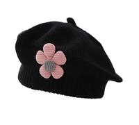 Kids Knitted Beret Hats with Flower Wool Warm Beret Cap for Baby Girls Soft French Classic Artist Hat Infant Cute Flower Berets Knit Winter Thermal Berets Cap for Outdoor Activities Birthday Xmas Gift