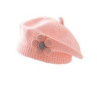 Kids Knitted Beret Hats with Flower Wool Warm Beret Cap for Baby Girls Soft French Classic Artist Hat Infant Cute Flower Berets Knit Winter Thermal Berets Cap for Outdoor Activities Birthday Xmas Gift