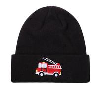 Kids Knitted Hat Cute Fire Engine Embroidery Warm Cuffs Skull Cap Classic Autumn Winter Hat for Boys Girls 3-8 Years, black, 3-8 Years