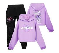 Kids KPop D-Demons H-Hunters Tracksuit Sets 2 Piece Outfits Cartoon Graphic Prints Full Set Streetwear Long Sleeve Hoodie & Sweatpants Co Ord Set (3-Purple, 9-10 Years)