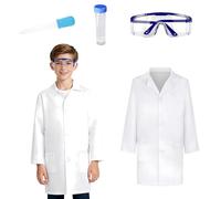 Kids Lab Coat, 130CM Kids Doctors Coat White Lab Coat with Goggles Personalized ID Card Liquid Dropper Scientist Costume Pretend for Role Play School Student Science Lab Coats Vet Coat Boys Girls