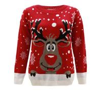 Kids Ladies Womens Knitted Reindeer Christmas Xmas Snow Flakes Jumper TOP Plus Size 3-30 (S) Red