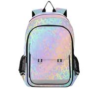 Kids Laptop Backpack Holographic Leopard Rainbow High Middle School Casual Daypack Daily Travel Laptop Bag