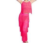 Kids Latin Dance Costumes Ballroom, Fringe Tassel Dress Pants Girls Sequin Salsa Samba Children Stage Outfits Costume,E,160