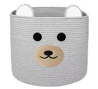 Kids Laundry Hamper, Bear Toy Storage Basket, Cotton Rope Toy Box with Handles, Woven Blanket Basket - Gift for Baby Room Décor (Grey)