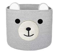 Kids Laundry Hamper, Bear Toy Storage Basket, Cotton Rope Toy Box, Woven Blanket Basket with Handles - Gift for Baby Room Décor (Grey - 2)
