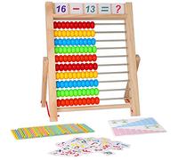 Kids Learning Toy, 10-Row Wooden Frame Abacus with Multi-Color Beads, Counting Sticks, Number Alphabet Cards, Manipulative Math Calculating Tool Preschool Learning Toy for 2+ Years Old Boys Girls