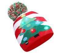 Kids LED Christmas Hat - Red and White Stripes - Beanie - Unisex - Ages 5 and Under