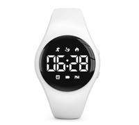 Kids Led Digital Pedometer Watch, Steps Counter, Waterproof Wristwatch, Vibrating Alarm Clock, Stopwatch, Great Gift for Kids Children Teens Girls Boys (White)