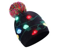 Kids LED Light Up Christmas Beanie - Warm Knitted Winter Hat, Elastic Snow Ski Cap, Novelty Xmas Gift for Girls Boys Under 5 Years