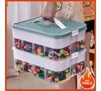 Kids LegoClassified storage Stackable Building Block Storage Box Transparent Dustproof Moisture-proof Plastic Storage Boxes 2 layer Green
