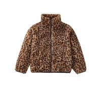 Kids Leopard Print Sherpa Fleece Jacket Winter Boys Girls Warm Stand Collar Coat with Pockets Long Sleeve Soft Cozy Outerwear Plain Casual Trendy Full Zip Tops (Brown, 5-6 Years)