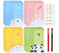 Kids Letter Writing Set, 24 Pcs Writing Paper & 12 Envelopes 4 Style Kawaii Stationery Set 7 * 10 in Lined Paper Cute Stationery Set for Girls Boys