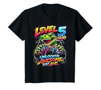 Kids Level 5 Unlocked 5th Birthday Born 2021 Dinosaur Gaming T-Shirt