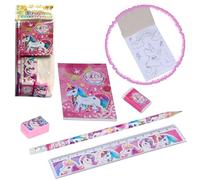 Kids Licencing Unicorn Stationery Set for Girls 5PCs, Rainbow Unicorn Notebook, Pencil, Eraser, Ruler and Sharpener for Children Unisex 3+Years, School Supplies