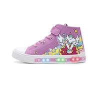 Kids Light Up Trainers, Girls Boys High Top Shoes Flashing Sneakers Toddler Easy On Canvas Shoes Donut Unicorn Size 2 UK