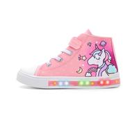 Kids Light Up Trainers, Girls Boys High Top Shoes Flashing Sneakers Toddler Easy On Canvas Shoes Unicorn Size 9 UK Child