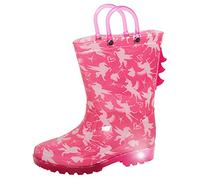 Kids Light Up Wellingtons for Girls Boots Pink Dino Wellies or Unicorn with Handles and Flashing Lights 3D Rain Shoes