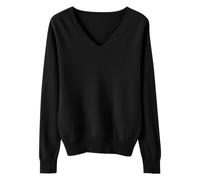 Kids Lightweight Sweater V Neck Sweater Soft Knit Long Sleeve Tops Ribbed em Pullovers Breathable Knit Jumper Comfortable Crew Neck Jumpers for School Play (Black, 14-15 Years)