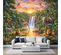 Kids Lions Tigers Elephants Giraffes Photo Mural - Tropical Jungle Animals Wallpaper- Amazing 3D Effect - Ideal for Boys Girls Bedroom 200 W x 140 H cm