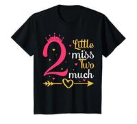 Kids Little Miss Two Much 2 Years Old 2nd Birthday Girls T-Shirt
