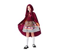 Kids Little Red Riding Hood Costume Halloween Dress Outfits with Hooded Cape Cloak Set Cosplay Role Play Dress Up Party Costume (Red, 5-6 Years)