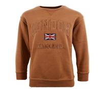Kids London England Sweatshirt 5 Colours Desert Storn, Navy, Grey, Off White, Polar White, Sizes 1 to 13 Years, with Union Jack Metal Pin Badge (UK, Age, 7 Years, 8 Years, Regular, Desert Storm)