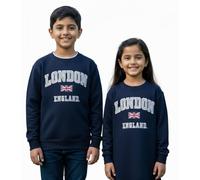 Kids London England Sweatshirt 5 Colours Desert Storn, Navy, Grey, Off White, Polar White, Sizes 1 to 13 Years, with Union Jack Metal Pin Badge (UK, Age, 1 Year, 2 Years, Regular, Navy)