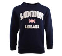 Kids London England Sweatshirt 5 Colours Desert Storn, Navy, Grey, Off White, Polar White, Sizes 1 to 13 Years, with Union Jack Metal Pin Badge (UK, Age, 9 Years, 10 Years, Regular, Navy)