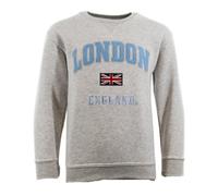 Kids London England Sweatshirt 5 Colours Desert Storn, Navy, Grey, Off White, Polar White, Sizes 1 to 13 Years, with Union Jack Metal Pin Badge (UK, Age, 7 Years, 8 Years, Regular, Polar White)