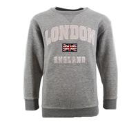 Kids London England Sweatshirt 5 Colours Desert Storn, Navy, Grey, Off White, Polar White, Sizes 1 to 13 Years, with Union Jack Metal Pin Badge (UK, Age, 11 Years, 13 Years, Regular, Grey)